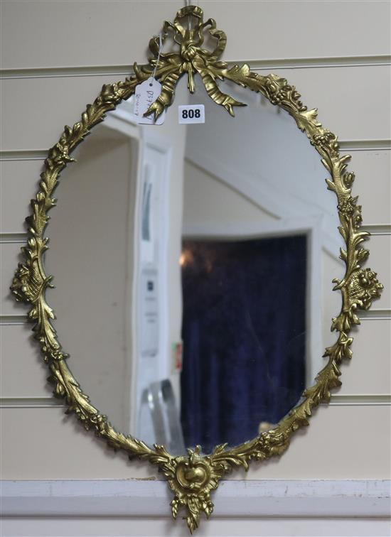 A gilt brass framed wall mirror, H.64cm, W.46cm